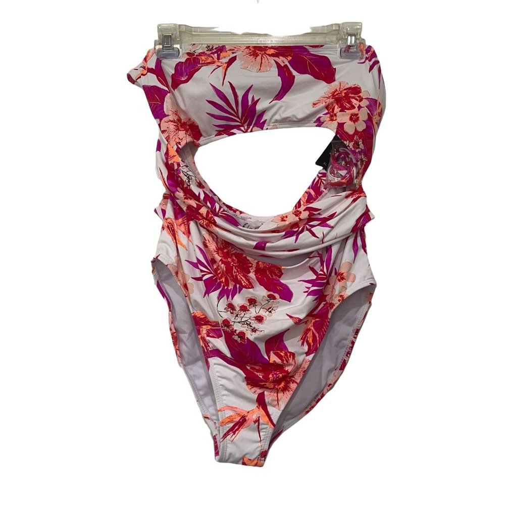 Ambrielle Whiten Floral Cutout One Piece Swimsuit